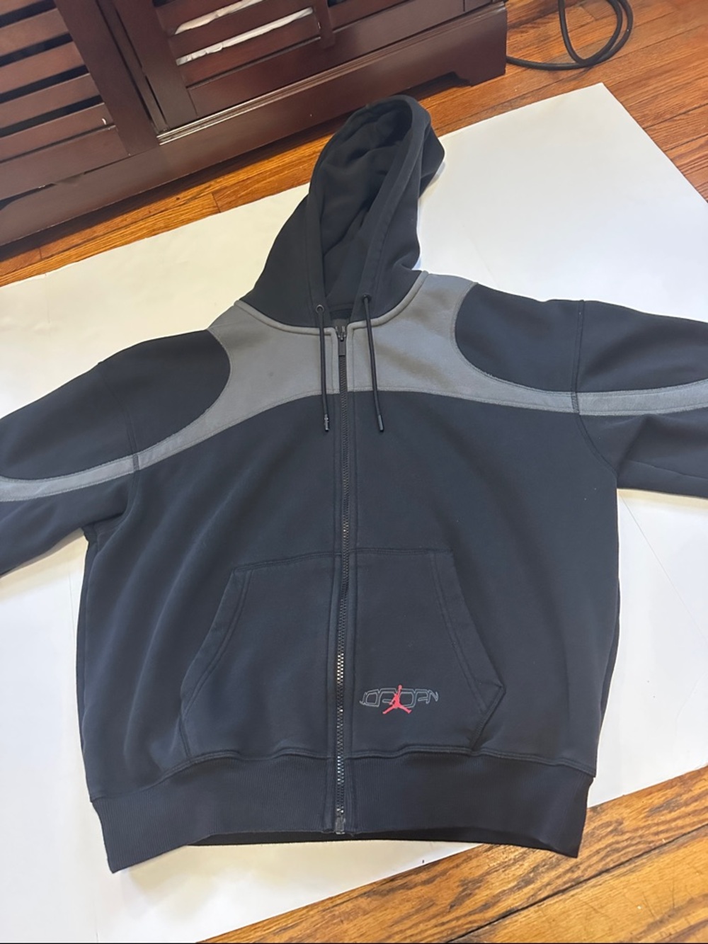 Jordan Black and Gray Men's Hooded Zip Sweater
